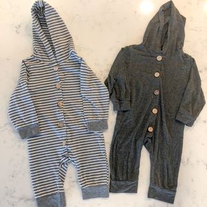 Two Gray Hooded Onesies 6-9 months